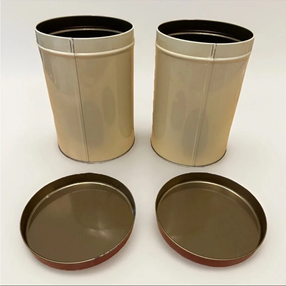 Set of 2 Vintage Metal Kitchen Canisters Grapes & Apples Red/Cream - Picture 6 of 8